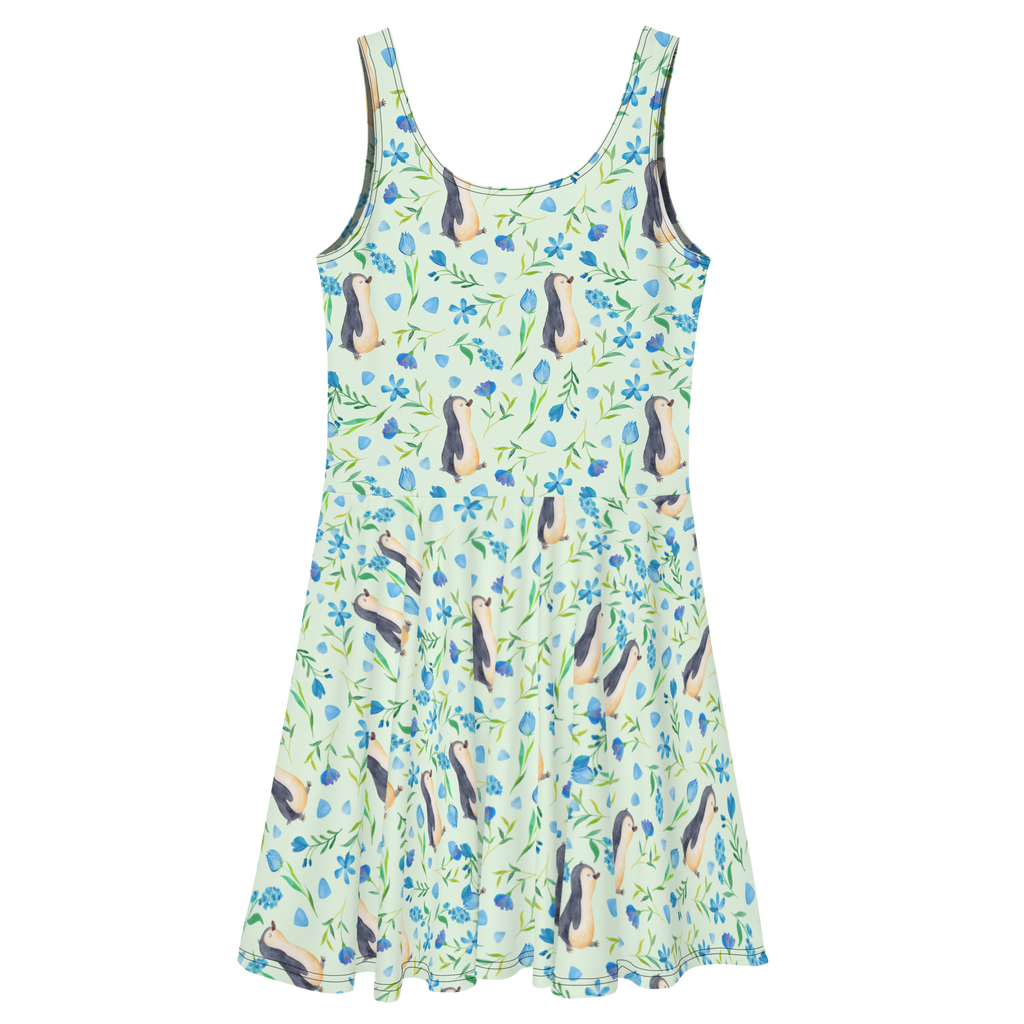Sommerkleid Pinguinliebe Design Aquarell, Pinguin, Pinguine, Blumen, Blaue Blumen, Muster Sommerkleid, Kleid, Skaterkleid  