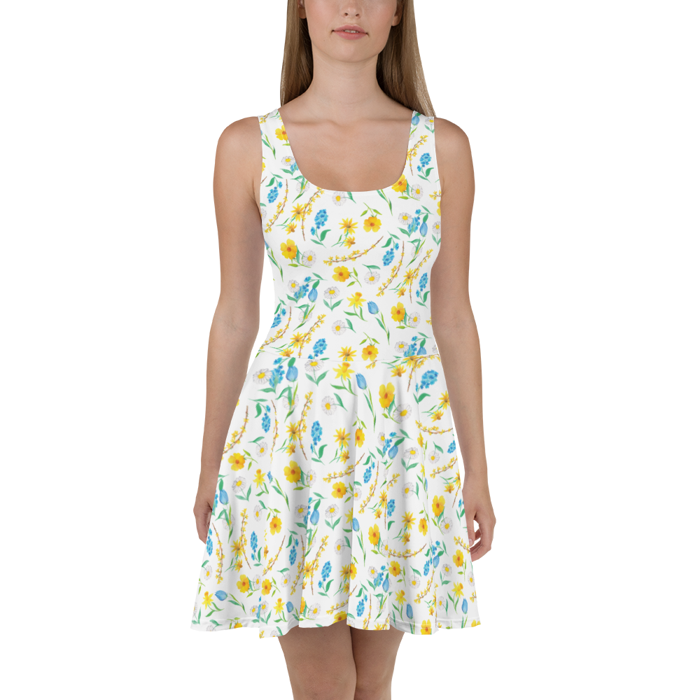 Sommerkleid Frühlingserwachen Design Aquarell, Muster, Blumen, Wiese, Sommerblumen, Natur, Blumenmädchen Sommerkleid, Kleid, Skaterkleid  