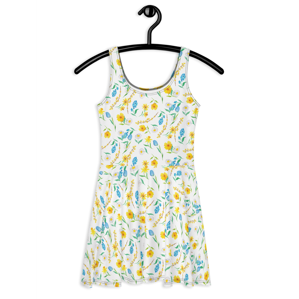 Sommerkleid Frühlingserwachen Design Aquarell, Muster, Blumen, Wiese, Sommerblumen, Natur, Blumenmädchen Sommerkleid, Kleid, Skaterkleid  