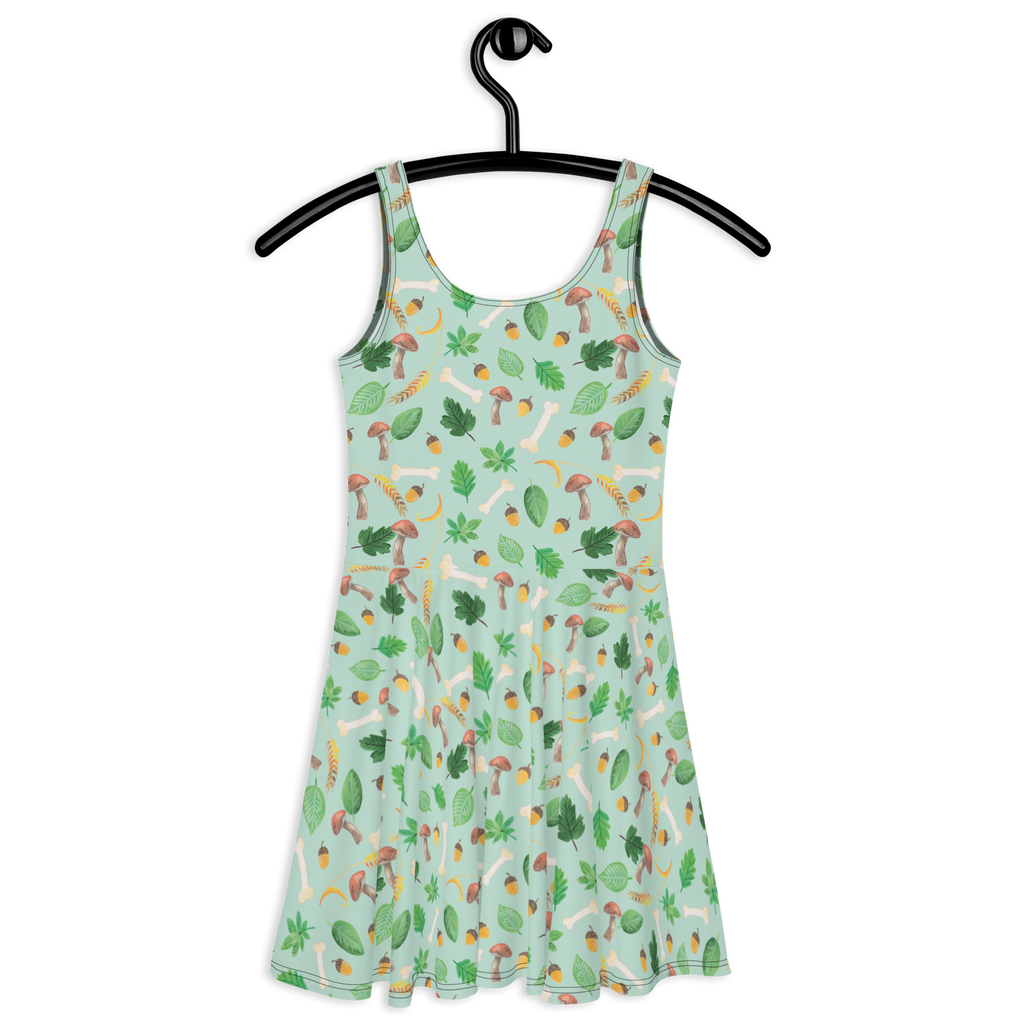 Sommerkleid Herbstwald Design Aquarell Muster, Herbst, Wald, Pilze, Blätter, Laub, Pilze Sommerkleid, Kleid, Skaterkleid  