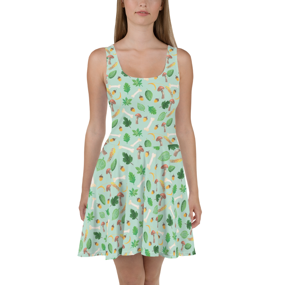 Sommerkleid Herbstwald Design Aquarell Muster, Herbst, Wald, Pilze, Blätter, Laub, Pilze Sommerkleid, Kleid, Skaterkleid  