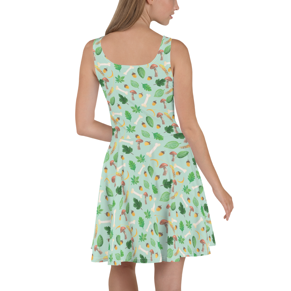 Sommerkleid Herbstwald Design Aquarell Muster, Herbst, Wald, Pilze, Blätter, Laub, Pilze Sommerkleid, Kleid, Skaterkleid  