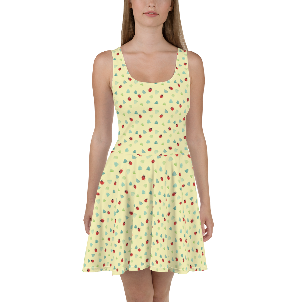 Sommerkleid Marienkäfer Design Aquarell, Marienkäfer, grüne Punkte, Muster, niedlich, verspielt Sommerkleid, Kleid, Skaterkleid  