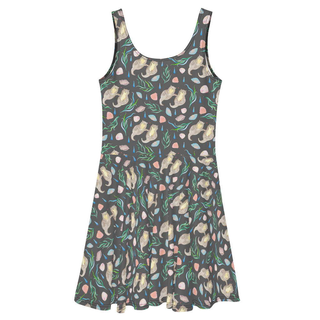 Sommerkleid Otterliebe Design Aquarell, Otter, händchenhaltene Otter, Muscheln, Meer, Beach Design, maritim Sommerkleid, Kleid, Skaterkleid  