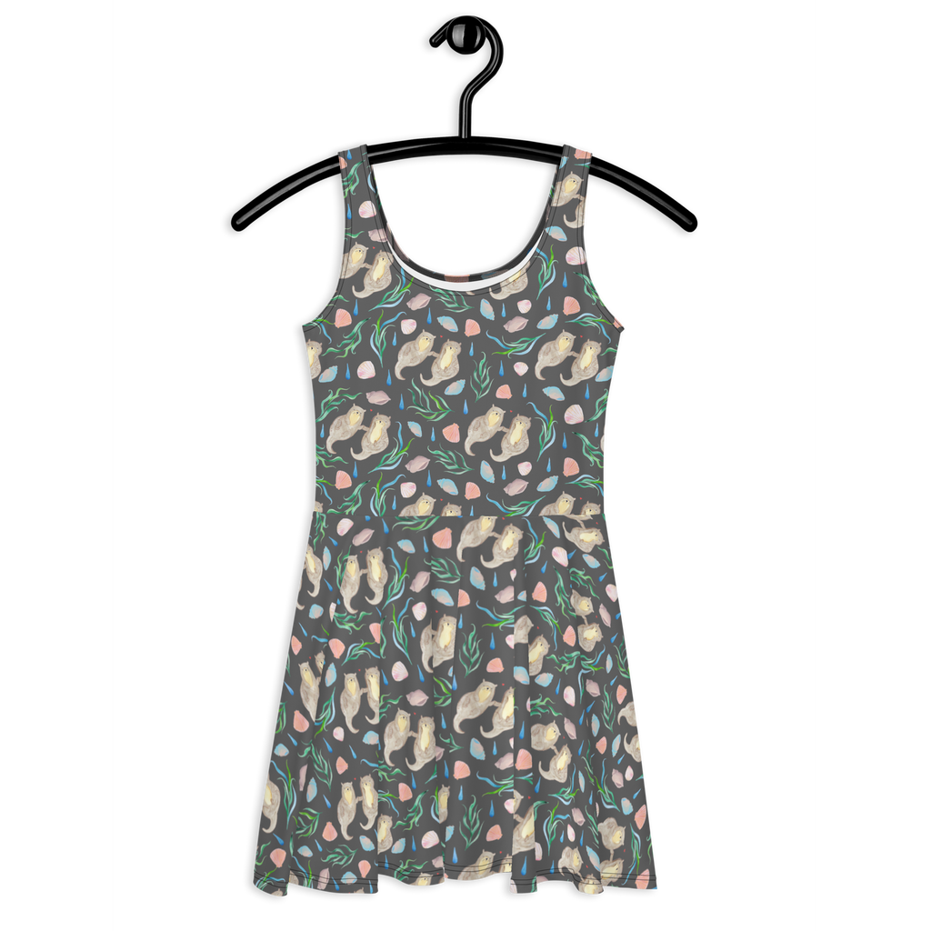 Sommerkleid Otterliebe Design Aquarell, Otter, händchenhaltene Otter, Muscheln, Meer, Beach Design, maritim Sommerkleid, Kleid, Skaterkleid  