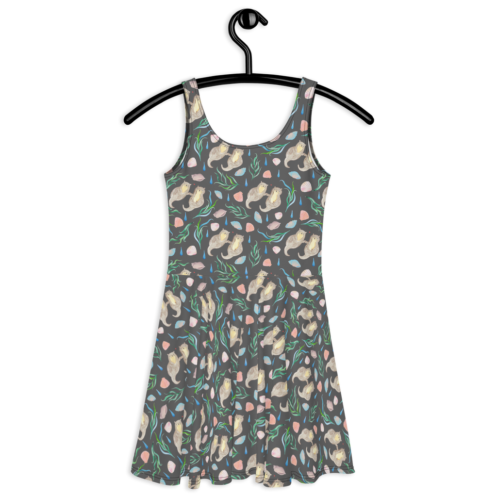 Sommerkleid Otterliebe Design Aquarell, Otter, händchenhaltene Otter, Muscheln, Meer, Beach Design, maritim Sommerkleid, Kleid, Skaterkleid  