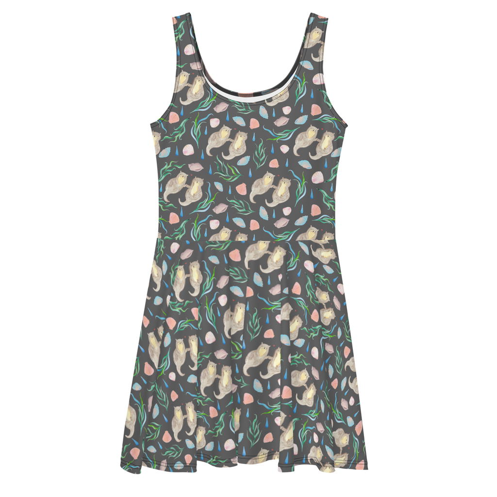 Sommerkleid Otterliebe Design Aquarell, Otter, händchenhaltene Otter, Muscheln, Meer, Beach Design, maritim Sommerkleid, Kleid, Skaterkleid  