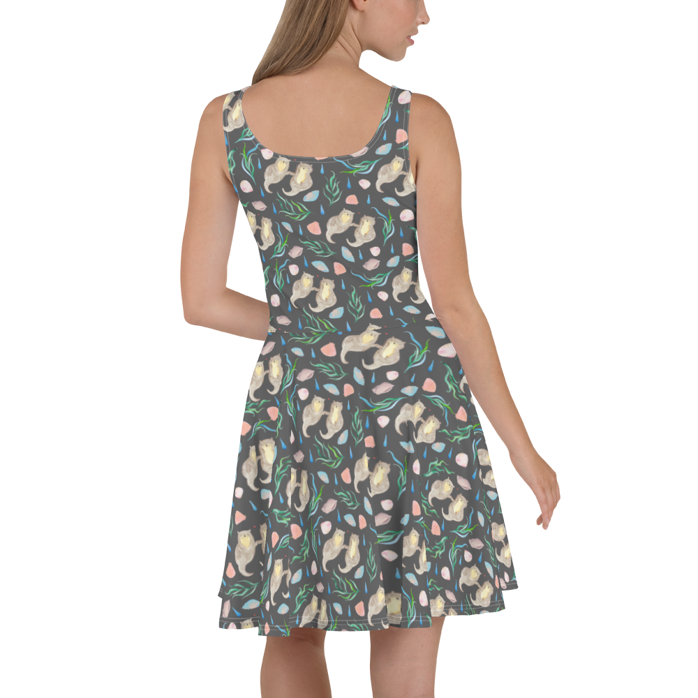 Sommerkleid Otterliebe Design Aquarell, Otter, händchenhaltene Otter, Muscheln, Meer, Beach Design, maritim Sommerkleid, Kleid, Skaterkleid  