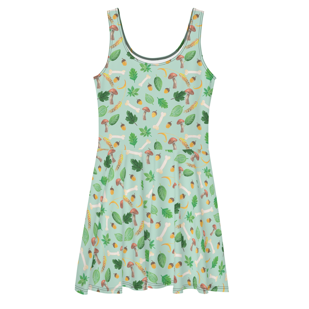 Sommerkleid Herbstwald Design Aquarell Muster, Herbst, Wald, Pilze, Blätter, Laub, Pilze Sommerkleid, Kleid, Skaterkleid  