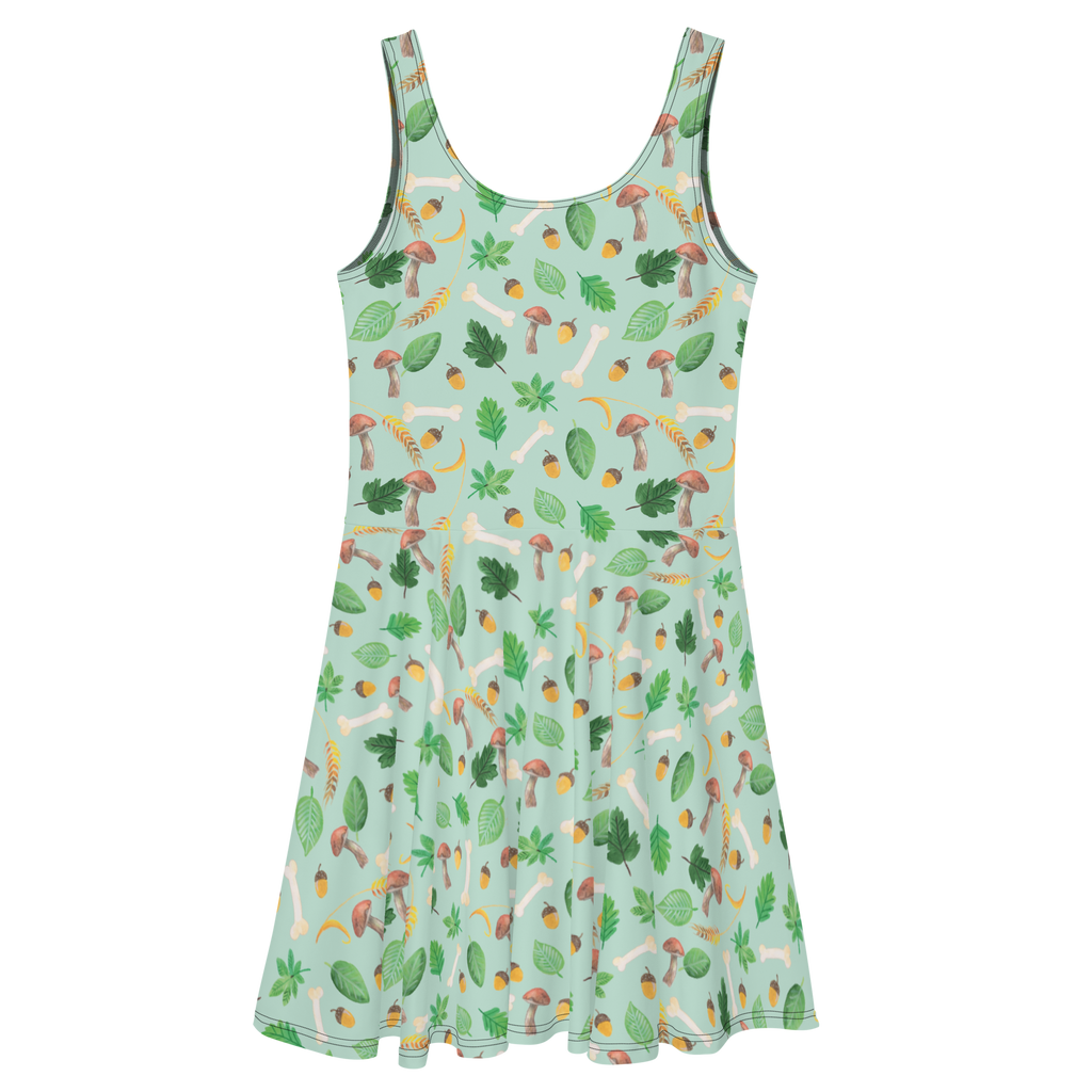 Sommerkleid Herbstwald Design Aquarell Muster, Herbst, Wald, Pilze, Blätter, Laub, Pilze Sommerkleid, Kleid, Skaterkleid  