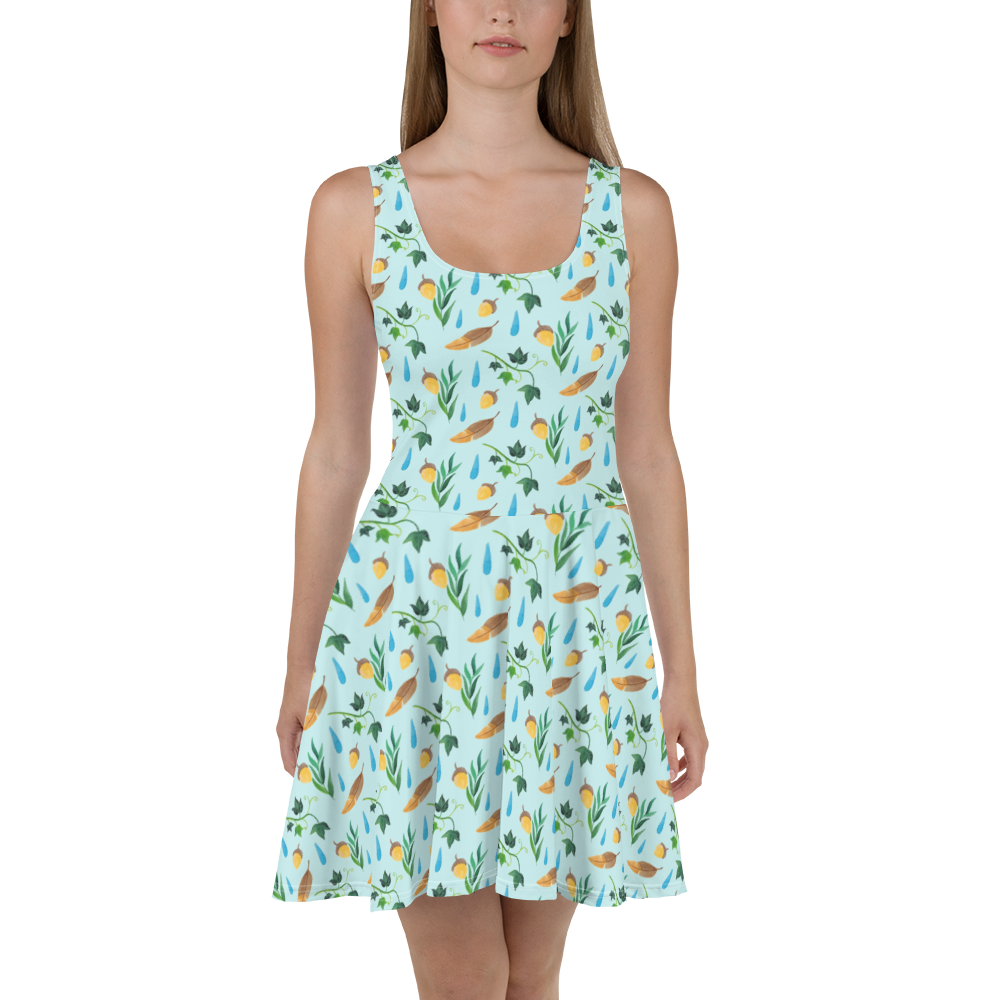 Sommerkleid Regentage Design Aquarell, Blätter, Efeu, Eiche, Regentropfen, Wald, Natur Sommerkleid, Kleid, Skaterkleid  