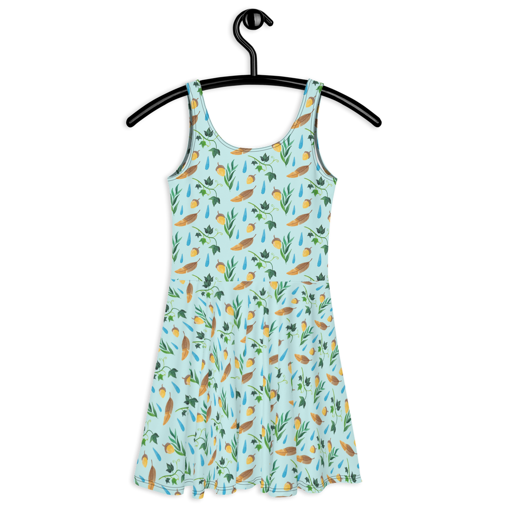 Sommerkleid Regentage Design Aquarell, Blätter, Efeu, Eiche, Regentropfen, Wald, Natur Sommerkleid, Kleid, Skaterkleid  