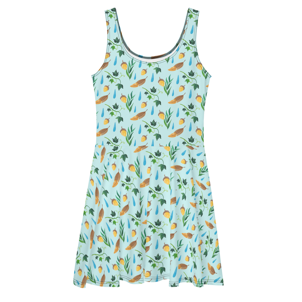 Sommerkleid Regentage Design Aquarell, Blätter, Efeu, Eiche, Regentropfen, Wald, Natur Sommerkleid, Kleid, Skaterkleid  