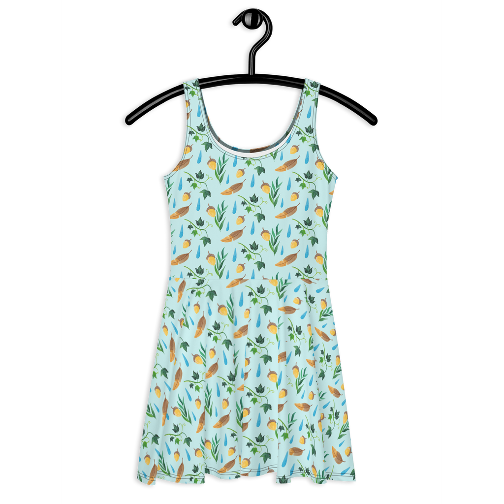 Sommerkleid Regentage Design Aquarell, Blätter, Efeu, Eiche, Regentropfen, Wald, Natur Sommerkleid, Kleid, Skaterkleid  