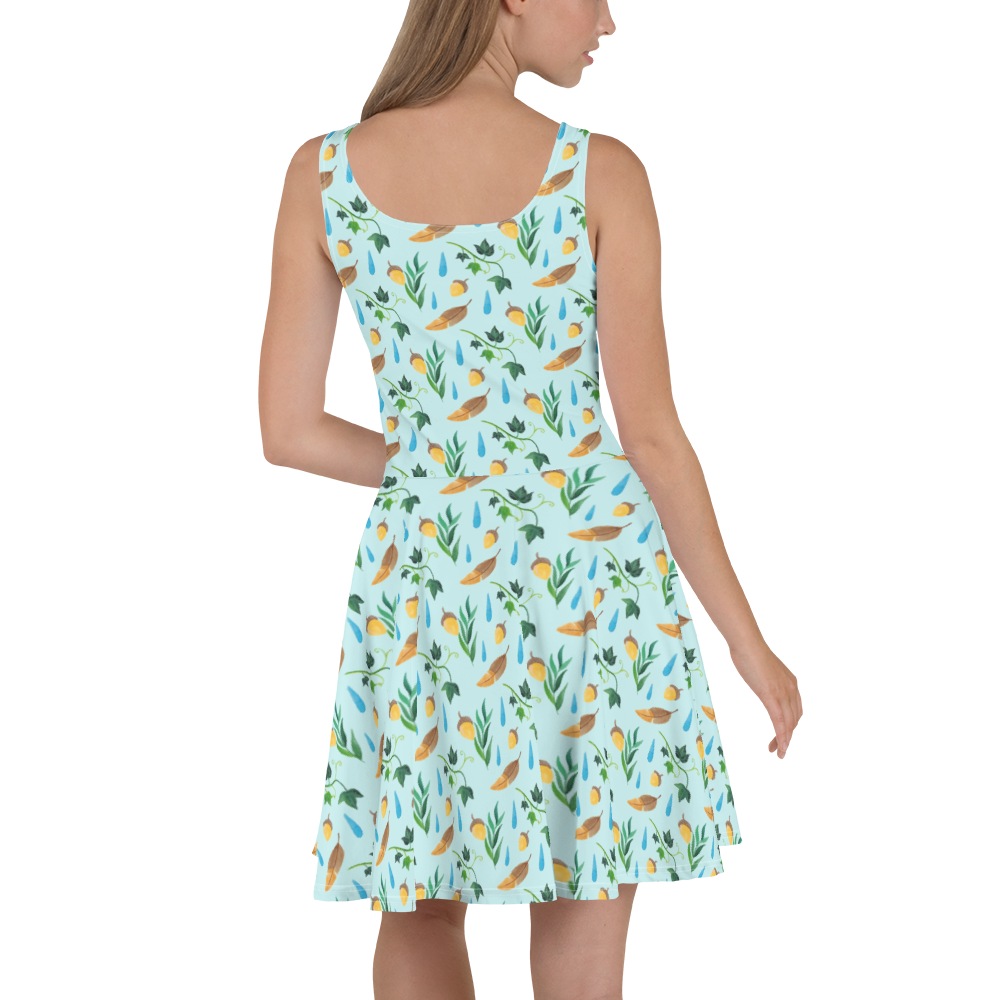 Sommerkleid Regentage Design Aquarell, Blätter, Efeu, Eiche, Regentropfen, Wald, Natur Sommerkleid, Kleid, Skaterkleid  