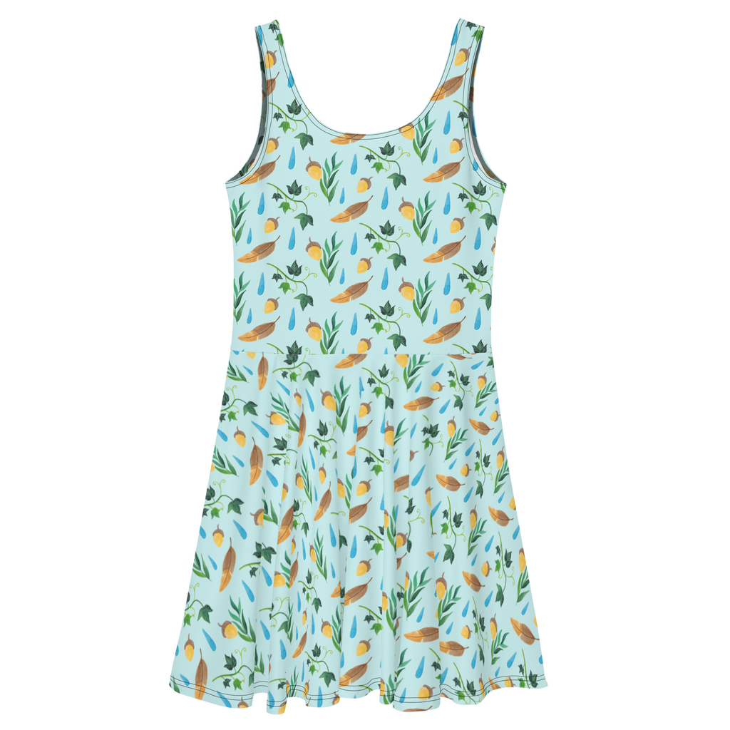 Sommerkleid Regentage Design Aquarell, Blätter, Efeu, Eiche, Regentropfen, Wald, Natur Sommerkleid, Kleid, Skaterkleid  