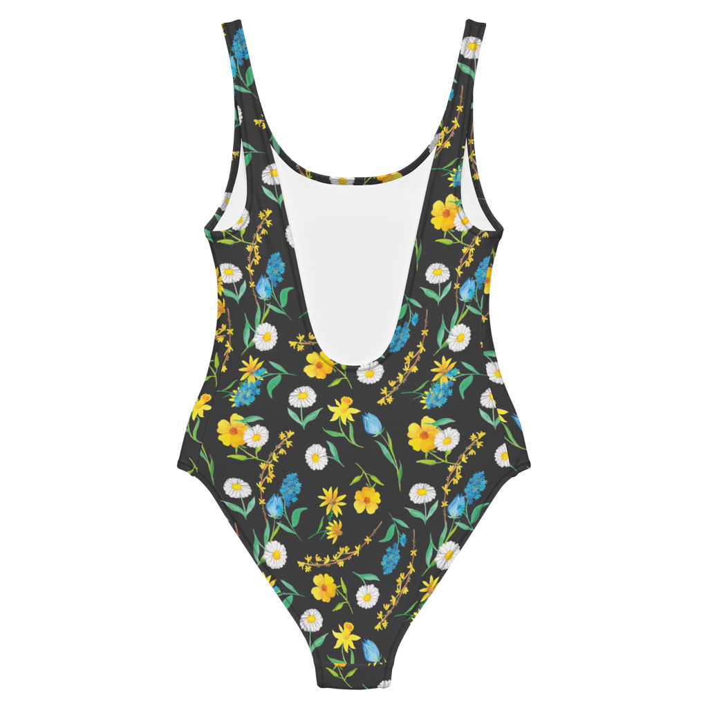 Badeanzug Frühlingserwachen Design Aquarell, Muster, Blumen, Wiese, Sommerblumen, Natur, Blumenmädchen Badebekleidung, Bademode, Badeanzug, Swimsuit, Rückenfreier Badeanzug, Luxus-Bademode  