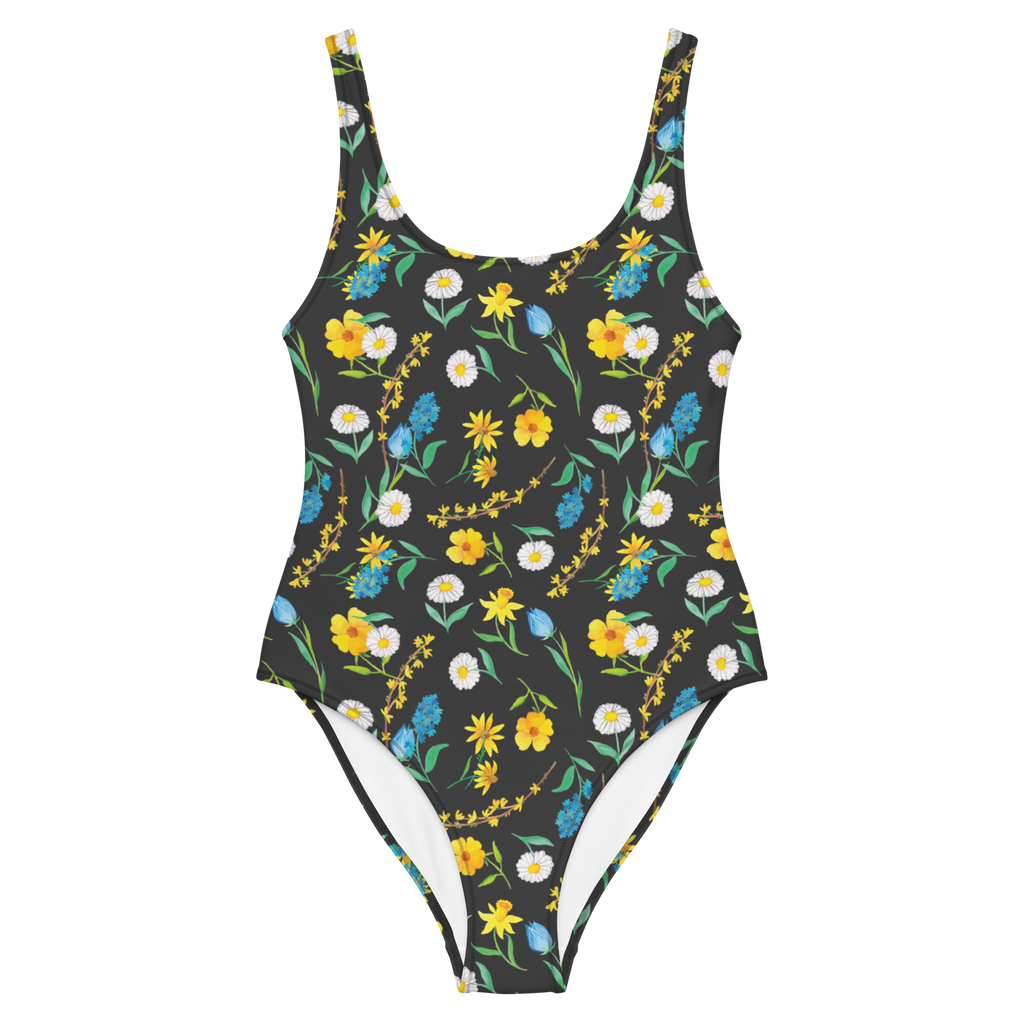 Badeanzug Frühlingserwachen Design Aquarell, Muster, Blumen, Wiese, Sommerblumen, Natur, Blumenmädchen Badebekleidung, Bademode, Badeanzug, Swimsuit, Rückenfreier Badeanzug, Luxus-Bademode  