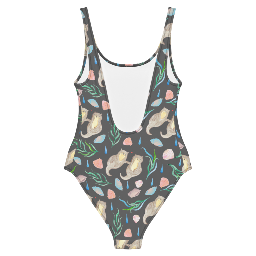 Badeanzug Otterliebe Design Aquarell, Otter, händchenhaltene Otter, Muscheln, Meer, Beach Design, maritim Badebekleidung, Bademode, Badeanzug, Swimsuit, Rückenfreier Badeanzug, Luxus-Bademode  