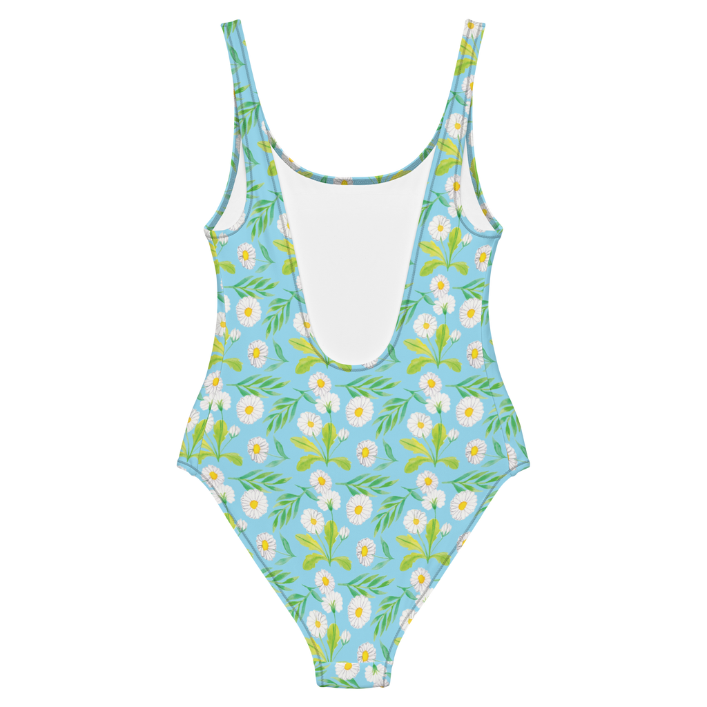 Badeanzug Wiesenzauber Design Aquarell, Blumen, Muster, Gänseblümchen, Blumenwiese, Wiese Badebekleidung, Bademode, Badeanzug, Swimsuit, Rückenfreier Badeanzug, Luxus-Bademode  