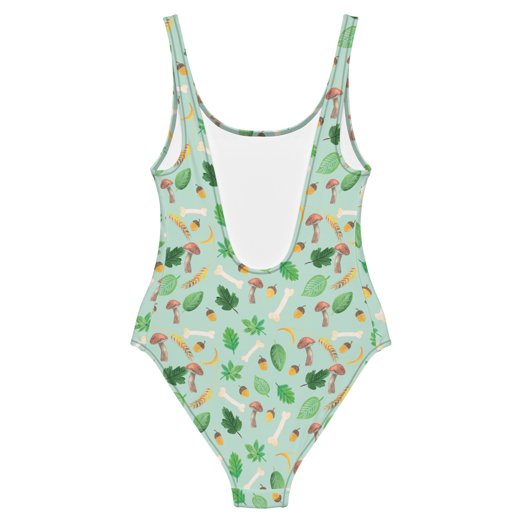 Badeanzug Herbstwald Design Aquarell Muster, Herbst, Wald, Pilze, Blätter, Laub, Pilze Badebekleidung, Bademode, Badeanzug, Swimsuit, Rückenfreier Badeanzug, Luxus-Bademode  