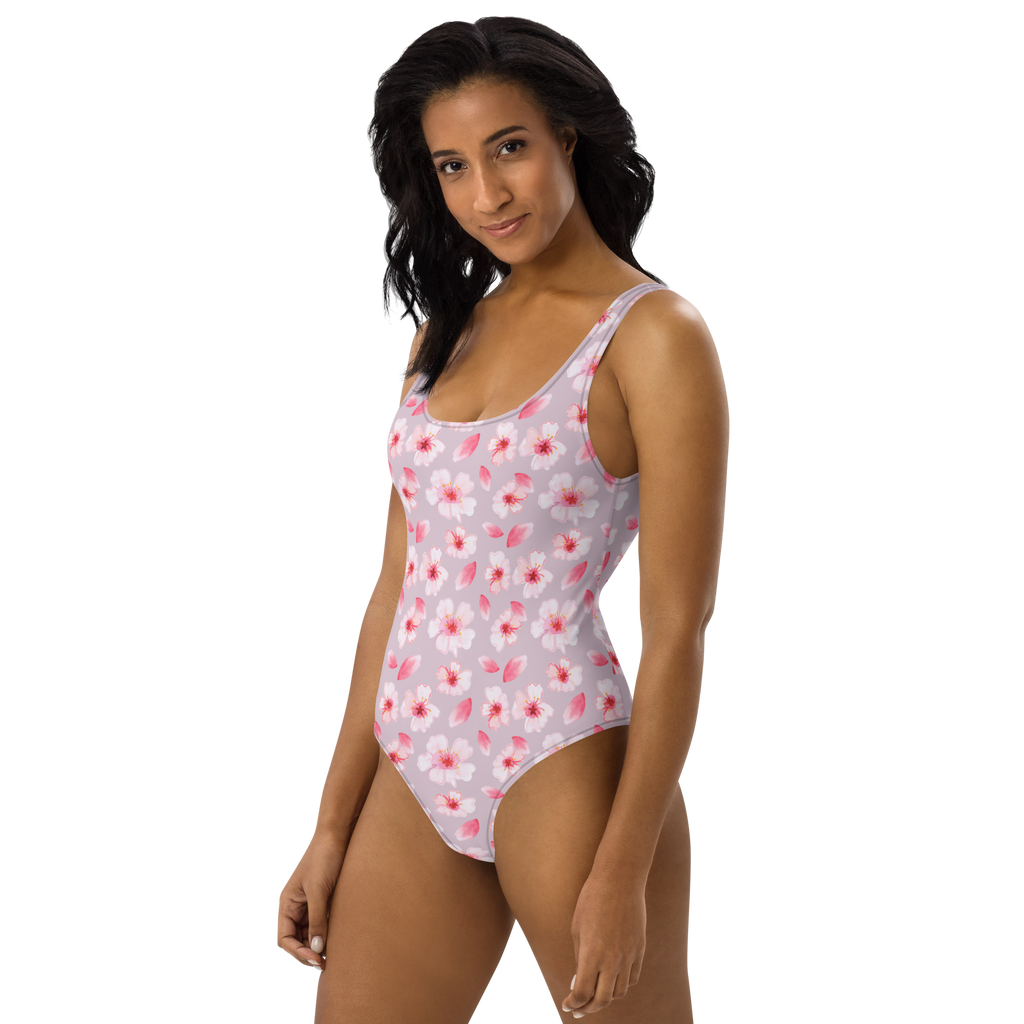 Badeanzug Kirschlüten Meer Kirschblüten, Blütenmuster, Blüten, Blumen, Muster Badebekleidung, Bademode, Badeanzug, Swimsuit, Rückenfreier Badeanzug, Luxus-Bademode  