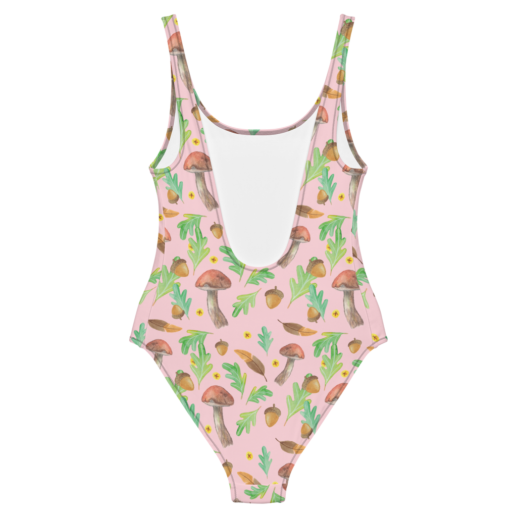 Badeanzug Waldträume Design Aquarell, Aquarellmuster, Pilze, Glühwürmchen, Wald, Waldspaziergang, Natur, Laub, Eiche, Blätter Badebekleidung, Bademode, Badeanzug, Swimsuit, Rückenfreier Badeanzug, Luxus-Bademode  