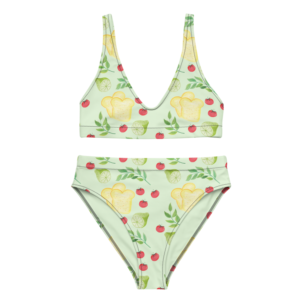 Bikini Küchenmagie Design Küchenmuster, Küche, Tomaten, Limette, Kräuter, Toastbrot, Muster, Aquarell, Küchenliebe, Kochen Bikini, High Waist Bikini, Bademode, Bikinihose, Bikinioberteil, 2er Set, Zweiteiler  