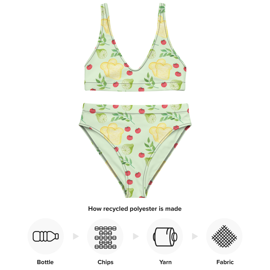 Bikini Küchenmagie Design Küchenmuster, Küche, Tomaten, Limette, Kräuter, Toastbrot, Muster, Aquarell, Küchenliebe, Kochen Bikini, High Waist Bikini, Bademode, Bikinihose, Bikinioberteil, 2er Set, Zweiteiler  