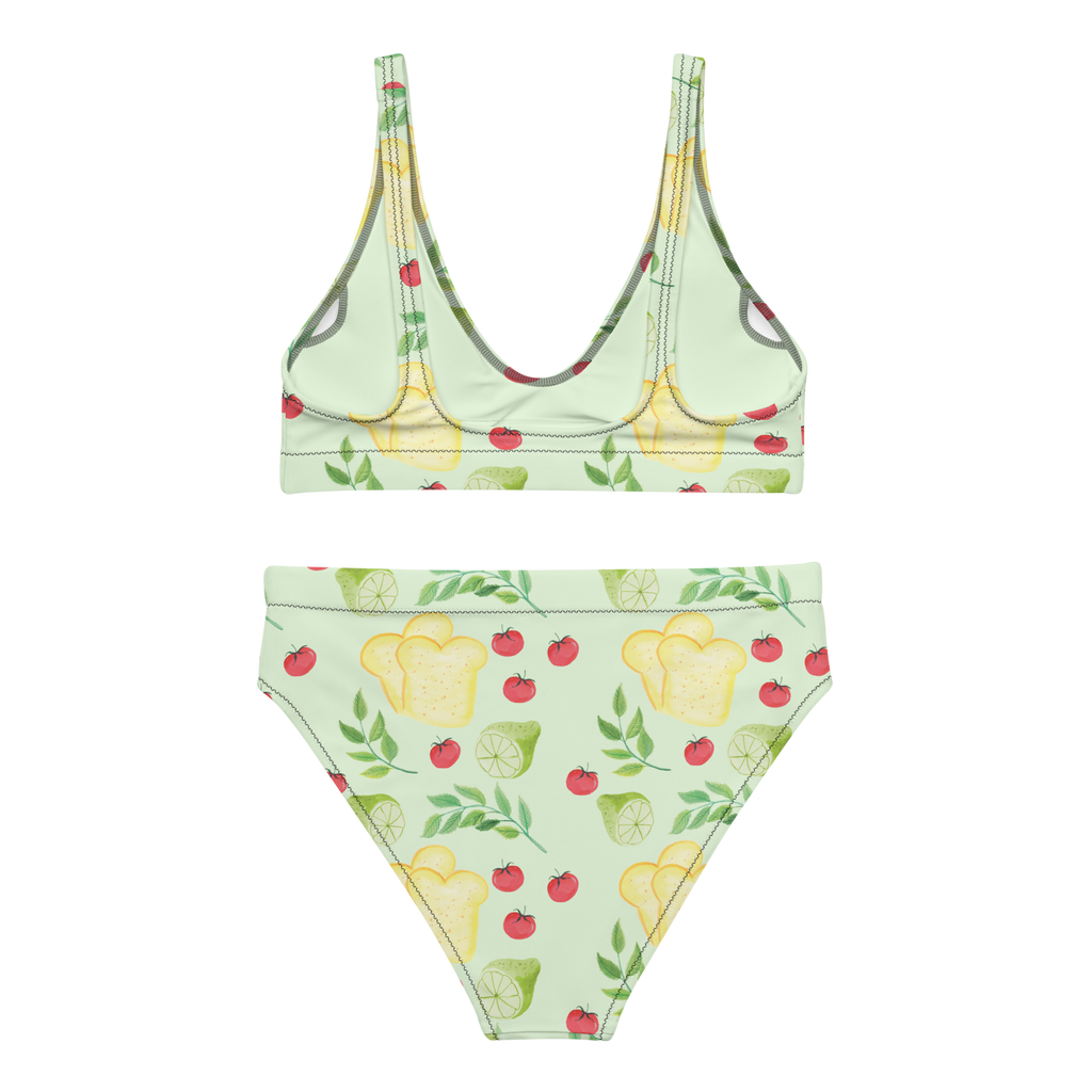 Bikini Küchenmagie Design Küchenmuster, Küche, Tomaten, Limette, Kräuter, Toastbrot, Muster, Aquarell, Küchenliebe, Kochen Bikini, High Waist Bikini, Bademode, Bikinihose, Bikinioberteil, 2er Set, Zweiteiler  