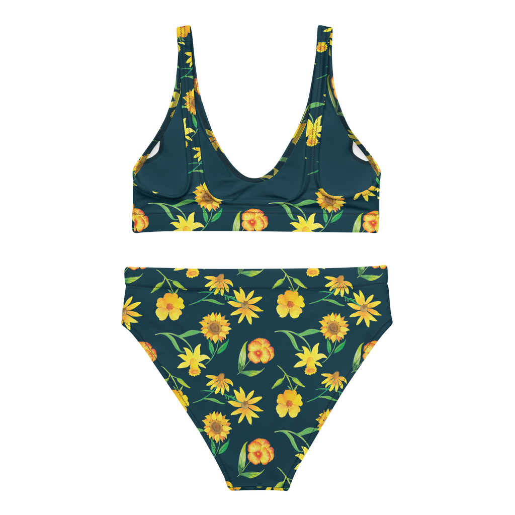 Bikini Sonnengruß Design Muster, Blumen, gelbe Blumen, Sonnenblume, Osterglocke Bikini, High Waist Bikini, Bademode, Bikinihose, Bikinioberteil, 2er Set, Zweiteiler  