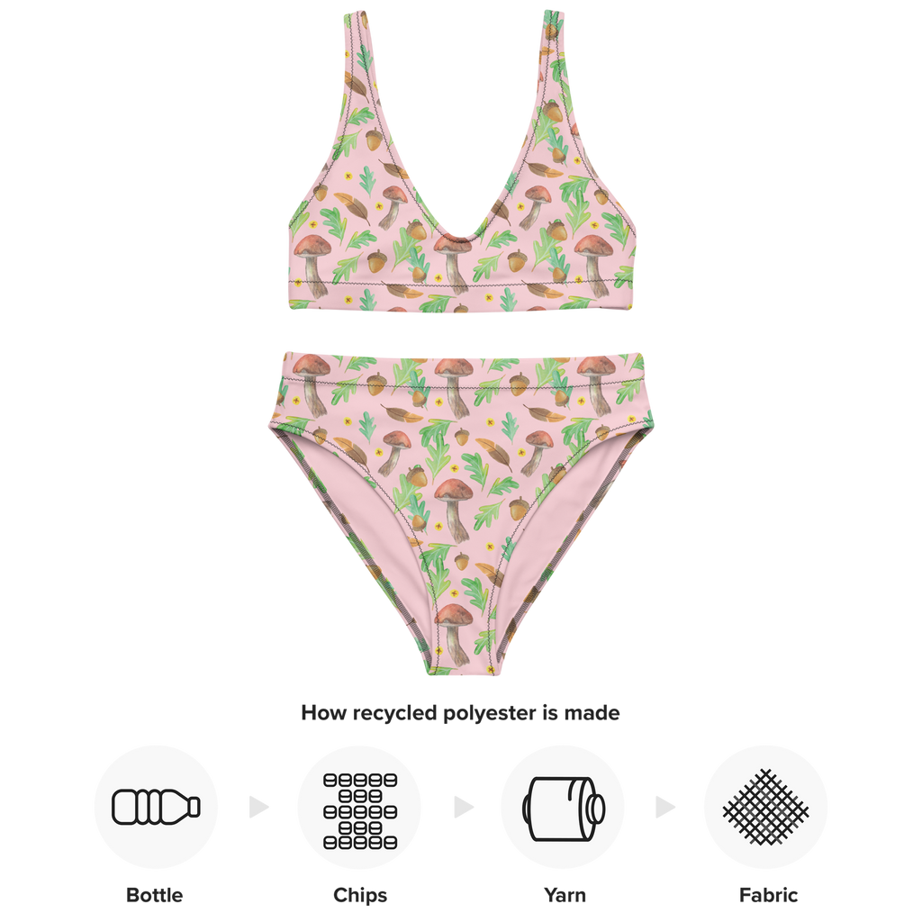 Bikini Waldträume Design Aquarell, Aquarellmuster, Pilze, Glühwürmchen, Wald, Waldspaziergang, Natur, Laub, Eiche, Blätter Bikini, High Waist Bikini, Bademode, Bikinihose, Bikinioberteil, 2er Set, Zweiteiler  