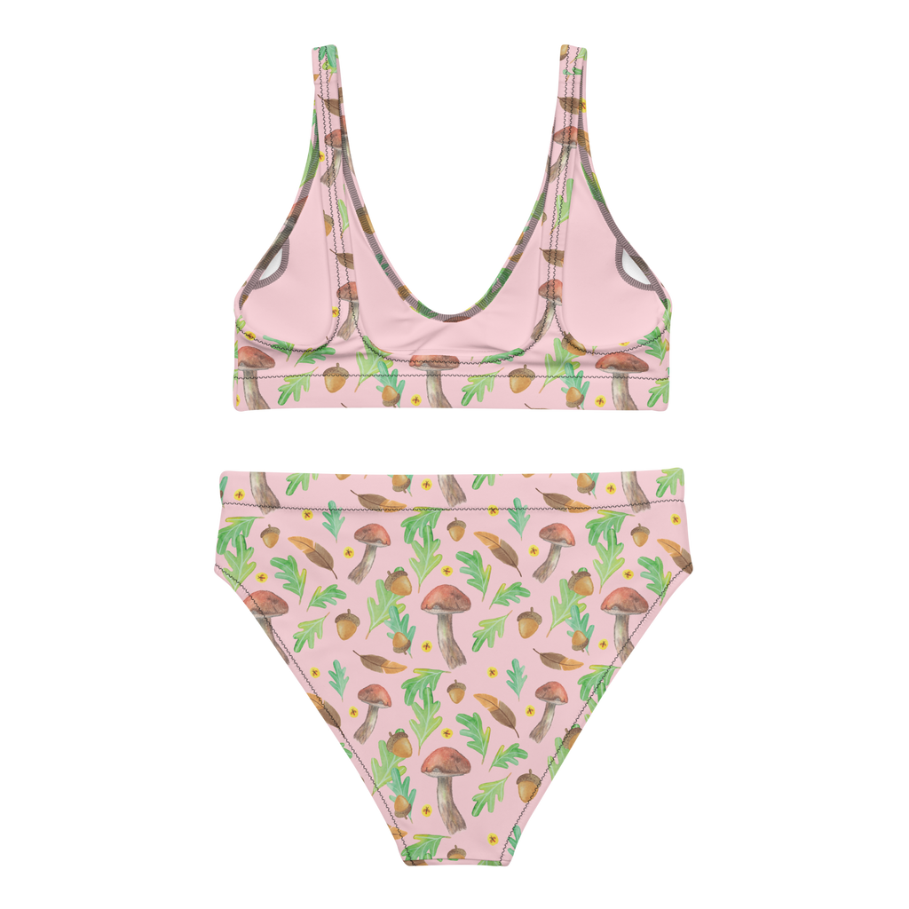 Bikini Waldträume Design Aquarell, Aquarellmuster, Pilze, Glühwürmchen, Wald, Waldspaziergang, Natur, Laub, Eiche, Blätter Bikini, High Waist Bikini, Bademode, Bikinihose, Bikinioberteil, 2er Set, Zweiteiler  