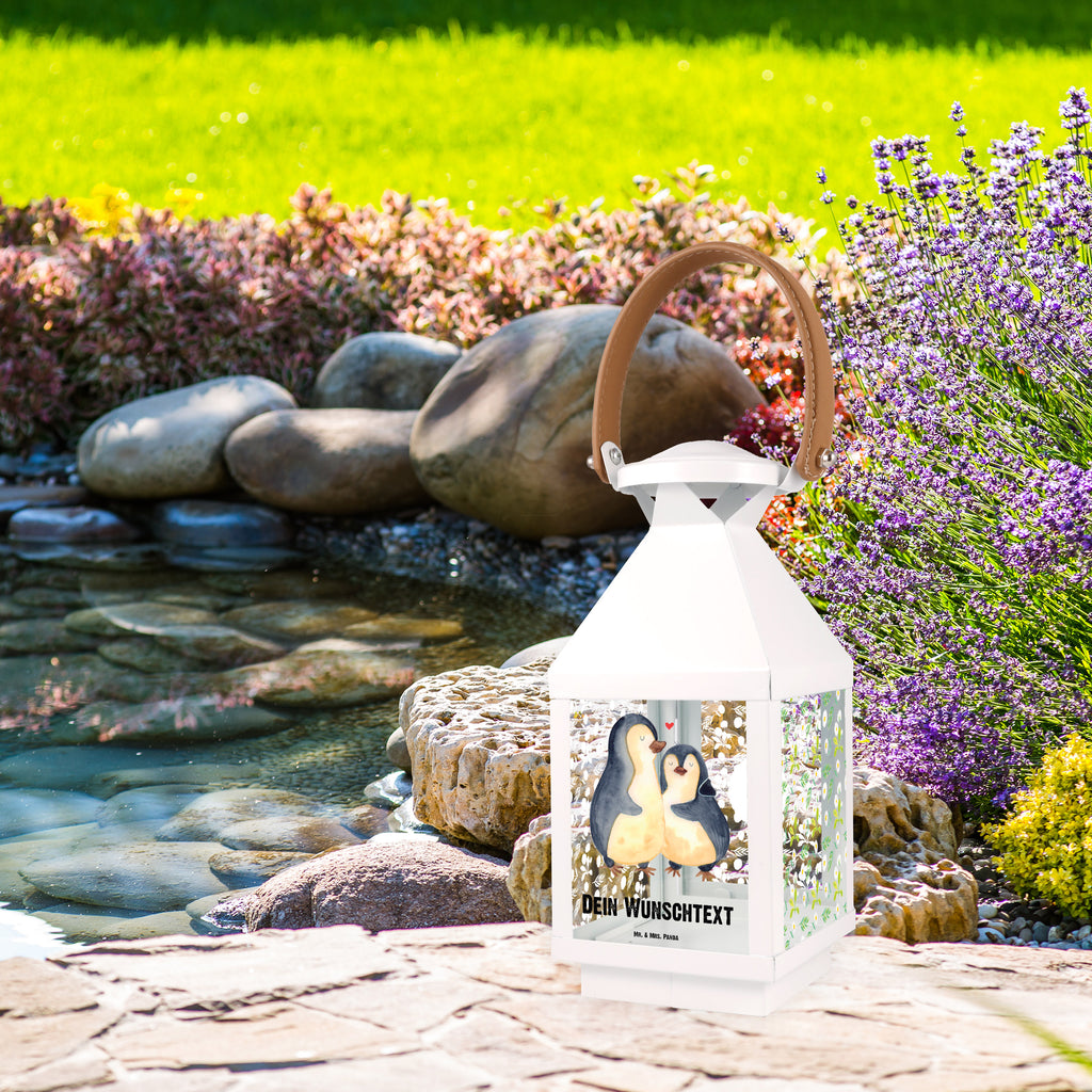 Personalisierte Deko Laterne Pinguin umarmend Gartenlampe, Gartenleuchte, Gartendekoration, Gartenlicht, Laterne  kleine Laternen, XXL Laternen, Laterne groß, Pinguin, Liebe, Liebespaar, Liebesbeweis, Liebesgeschenk, Verlobung, Jahrestag, Hochzeitstag, Hochzeit, Hochzeitsgeschenk