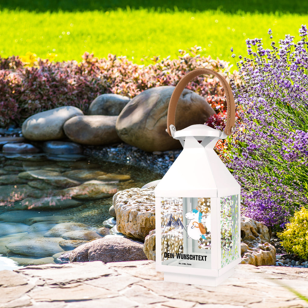Personalisierte Deko Laterne Einhorn Bergsteiger Gartenlampe, Gartenleuchte, Gartendekoration, Gartenlicht, Laterne  kleine Laternen, XXL Laternen, Laterne groß, Einhorn, Einhörner, Einhorn Deko, Pegasus, Unicorn, Bergsteiger, Abenteuer, Berge, Abenteurer, Weltenbummler, Weltreise, Reisen, Urlaub, Entdecker