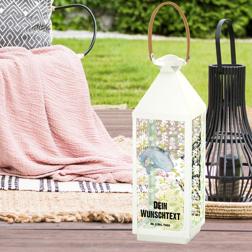 Personalisierte Deko Laterne Narwal Gartenlampe, Gartenleuchte, Gartendekoration, Gartenlicht, Laterne  kleine Laternen, XXL Laternen, Laterne groß, Meerestiere, Meer, Urlaub, Narwal, Wal, Putzen, Hausfrau, Junggesellin, aufräumen, Kinderzimmer