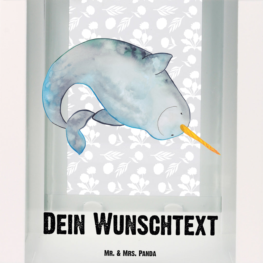 Personalisierte Deko Laterne Narwal Gartenlampe, Gartenleuchte, Gartendekoration, Gartenlicht, Laterne  kleine Laternen, XXL Laternen, Laterne groß, Meerestiere, Meer, Urlaub, Narwal, Wal, Putzen, Hausfrau, Junggesellin, aufräumen, Kinderzimmer