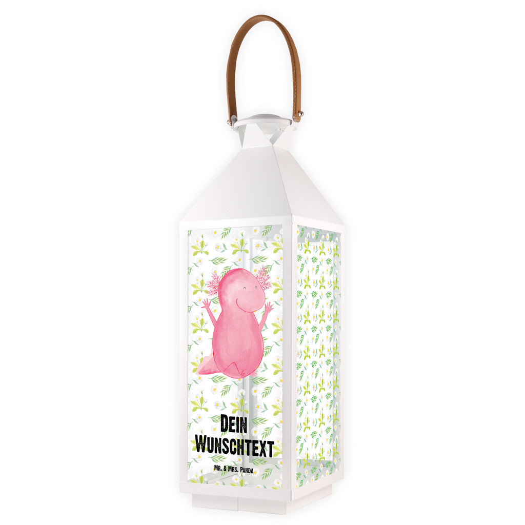 Personalisierte Deko Laterne Axolotl Hurra Gartenlampe, Gartenleuchte, Gartendekoration, Gartenlicht, Laterne  kleine Laternen, XXL Laternen, Laterne groß, Axolotl, Molch, Axolot, Schwanzlurch, Lurch, Lurche, fröhlich, Spaß, Freude, Motivation, Zufriedenheit