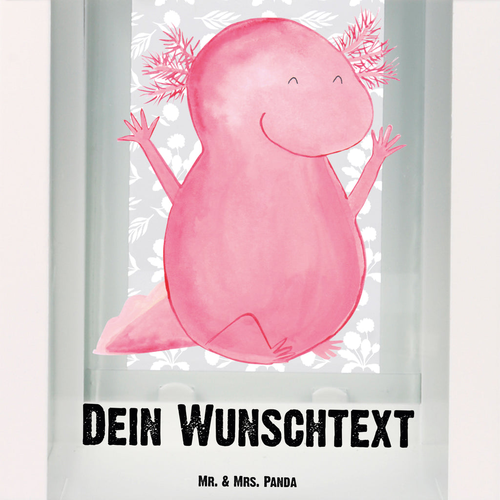 Personalisierte Deko Laterne Axolotl Hurra Gartenlampe, Gartenleuchte, Gartendekoration, Gartenlicht, Laterne  kleine Laternen, XXL Laternen, Laterne groß, Axolotl, Molch, Axolot, Schwanzlurch, Lurch, Lurche, fröhlich, Spaß, Freude, Motivation, Zufriedenheit