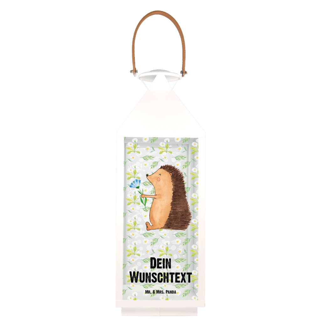 Personalisierte Deko Laterne Igel mit Blume Gartenlampe, Gartenleuchte, Gartendekoration, Gartenlicht, Laterne  kleine Laternen, XXL Laternen, Laterne groß, süße Tiermotive, gute Laune, lustige Sprüche, Tiere, Igel, Gute Besserung, Genesungswünsche, Krankheit, Krankenhaus, krank, Besuch