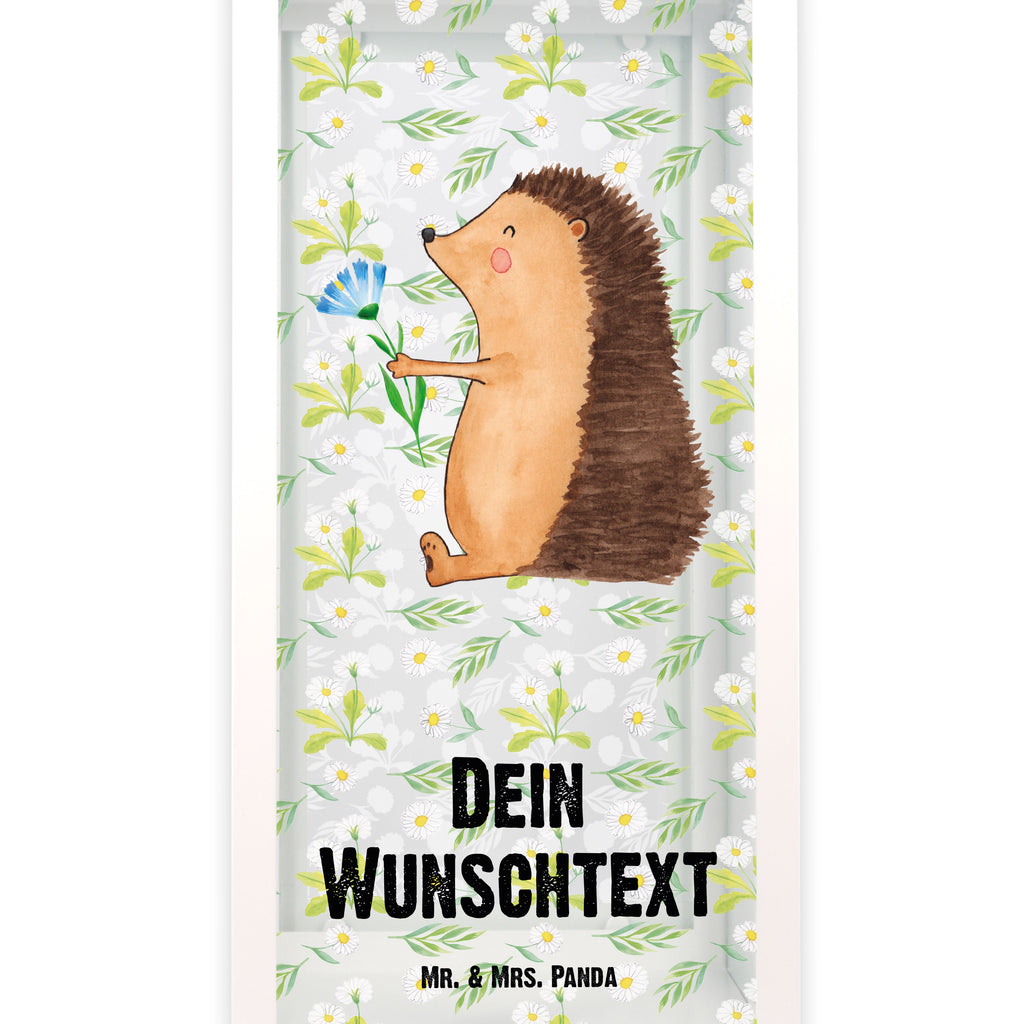 Personalisierte Deko Laterne Igel mit Blume Gartenlampe, Gartenleuchte, Gartendekoration, Gartenlicht, Laterne  kleine Laternen, XXL Laternen, Laterne groß, süße Tiermotive, gute Laune, lustige Sprüche, Tiere, Igel, Gute Besserung, Genesungswünsche, Krankheit, Krankenhaus, krank, Besuch