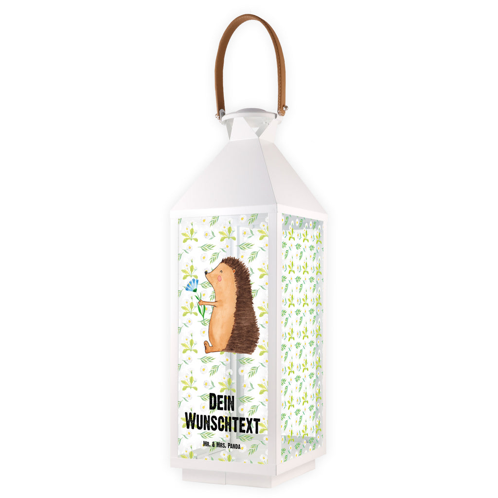 Personalisierte Deko Laterne Igel mit Blume Gartenlampe, Gartenleuchte, Gartendekoration, Gartenlicht, Laterne  kleine Laternen, XXL Laternen, Laterne groß, süße Tiermotive, gute Laune, lustige Sprüche, Tiere, Igel, Gute Besserung, Genesungswünsche, Krankheit, Krankenhaus, krank, Besuch