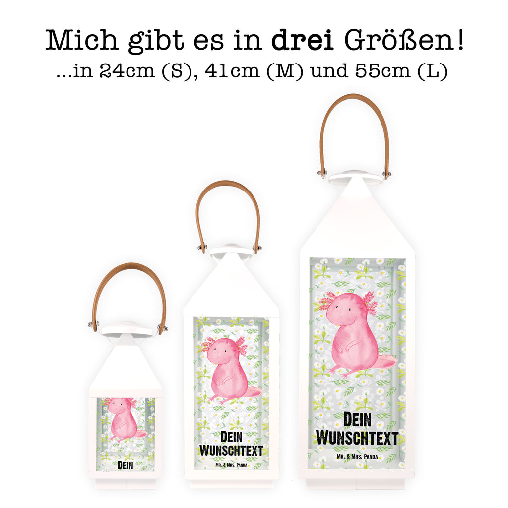 Personalisierte Deko Laterne Axolotl Gartenlampe, Gartenleuchte, Gartendekoration, Gartenlicht, Laterne  kleine Laternen, XXL Laternen, Laterne groß, Axolotl, Molch, Axolot, vergnügt, fröhlich, zufrieden, Lebensstil, Weisheit, Lebensweisheit, Liebe, Freundin