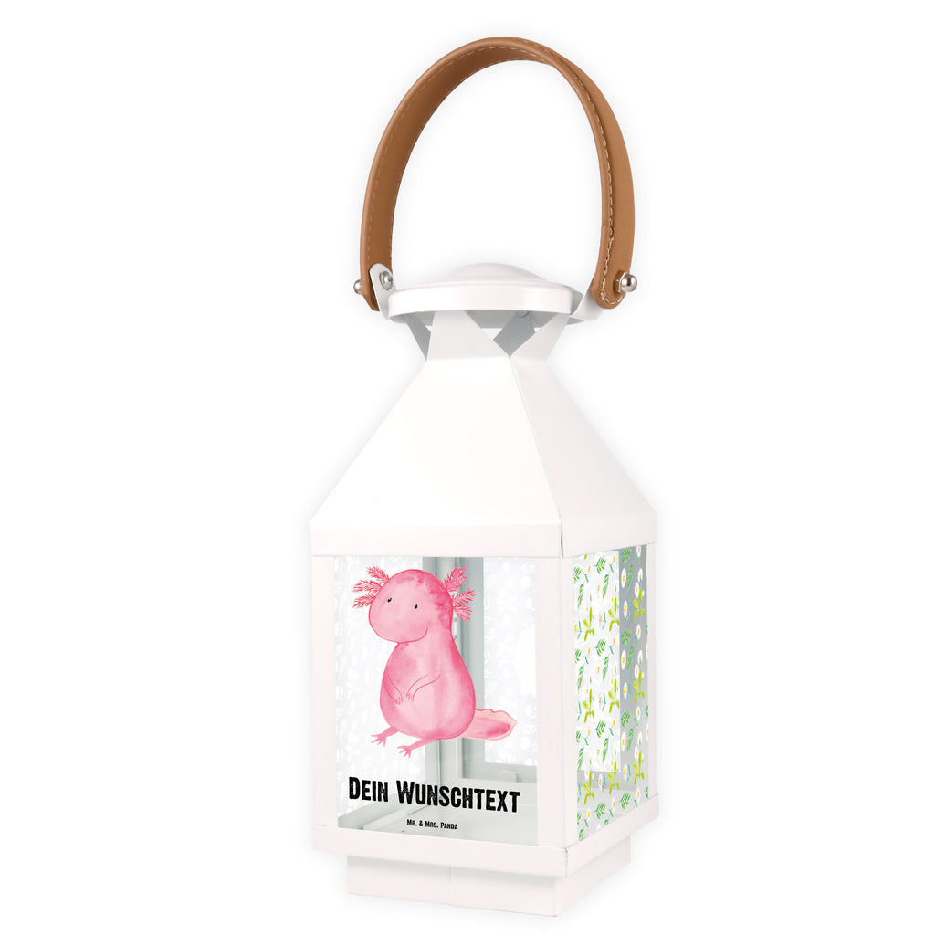 Personalisierte Deko Laterne Axolotl Gartenlampe, Gartenleuchte, Gartendekoration, Gartenlicht, Laterne  kleine Laternen, XXL Laternen, Laterne groß, Axolotl, Molch, Axolot, vergnügt, fröhlich, zufrieden, Lebensstil, Weisheit, Lebensweisheit, Liebe, Freundin