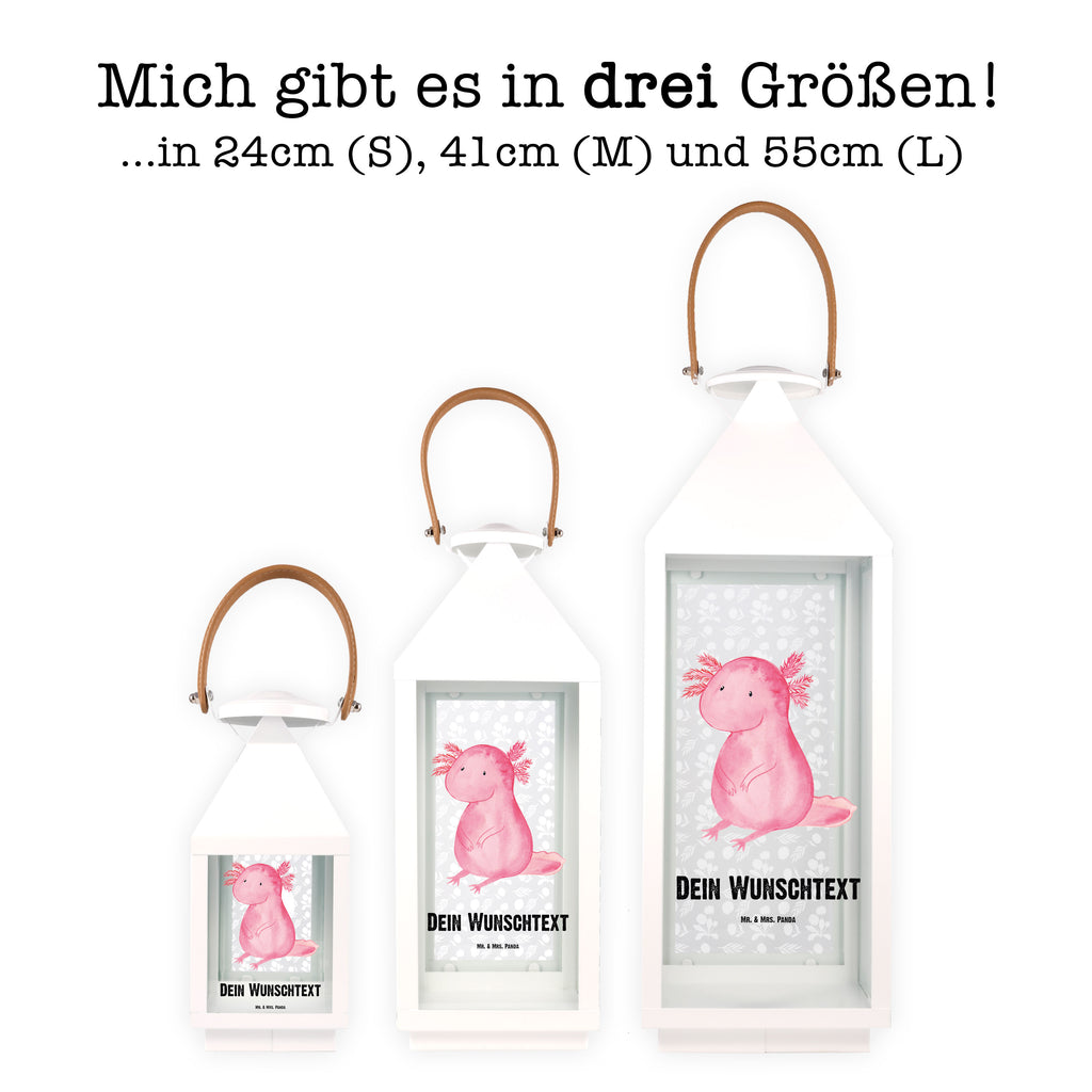 Personalisierte Deko Laterne Axolotl Gartenlampe, Gartenleuchte, Gartendekoration, Gartenlicht, Laterne  kleine Laternen, XXL Laternen, Laterne groß, Axolotl, Molch, Axolot, vergnügt, fröhlich, zufrieden, Lebensstil, Weisheit, Lebensweisheit, Liebe, Freundin