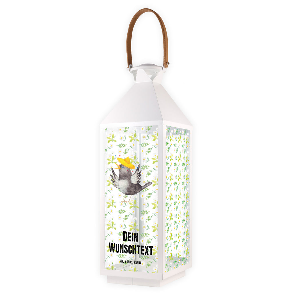 Personalisierte Deko Laterne Rabe mit Sombrero Gartenlampe, Gartenleuchte, Gartendekoration, Gartenlicht, Laterne  kleine Laternen, XXL Laternen, Laterne groß, süße Tiermotive, gute Laune, lustige Sprüche, Tiere, Rabe, Vogel, Vögel, Spruch positiv, fröhlich sein, glücklich sein, Glück Spruch, froh, Elster, Motivation