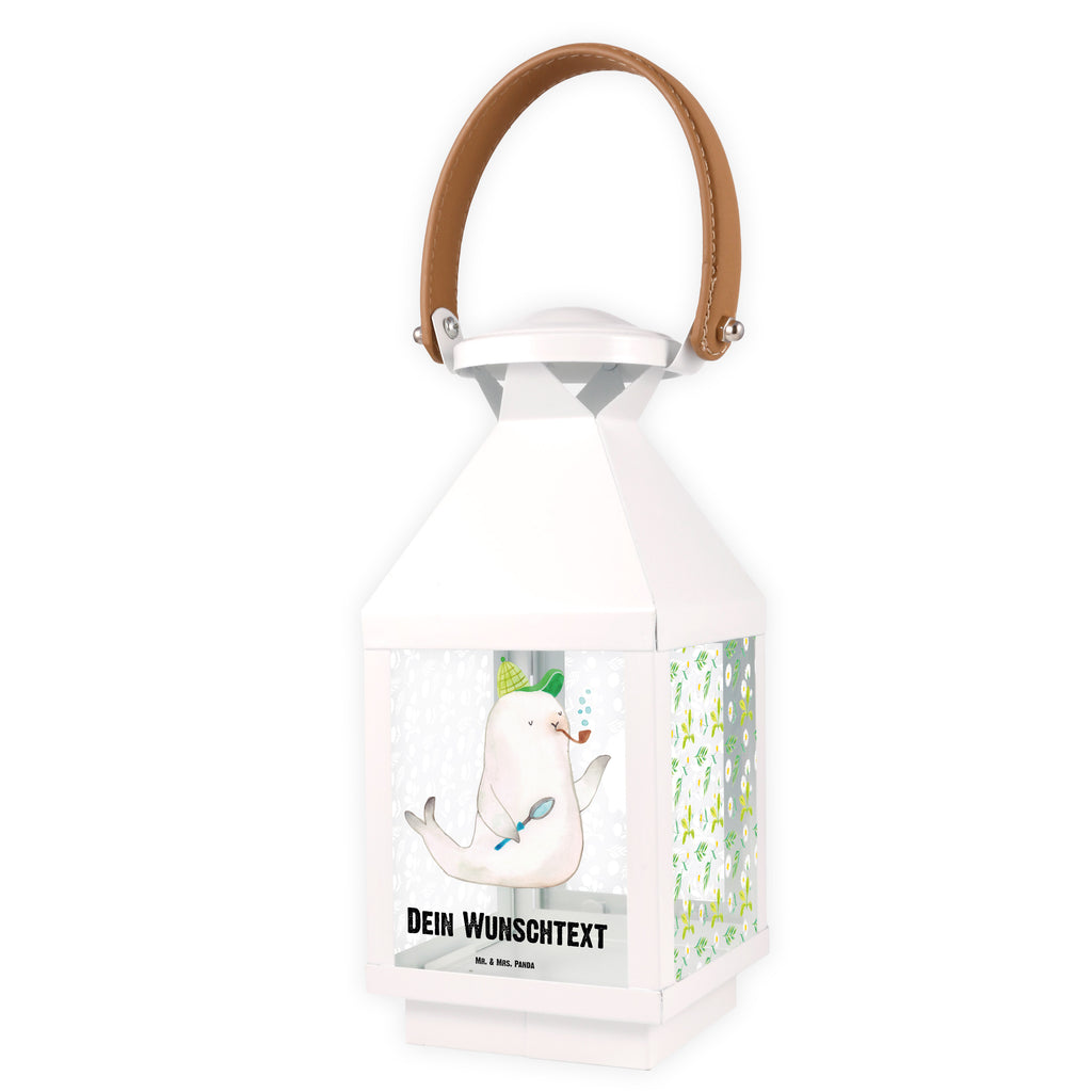 Personalisierte Deko Laterne Robbe Sherlock Gartenlampe, Gartenleuchte, Gartendekoration, Gartenlicht, Laterne  kleine Laternen, XXL Laternen, Laterne groß, Tiermotive, Gute Laune, lustige Sprüche, Tiere