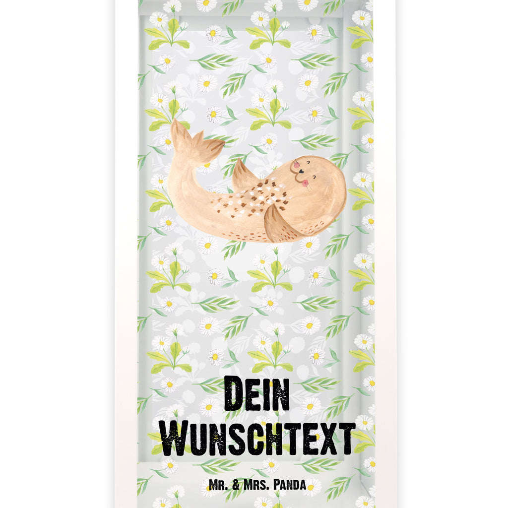 Personalisierte Deko Laterne Robbe liegend Gartenlampe, Gartenleuchte, Gartendekoration, Gartenlicht, Laterne  kleine Laternen, XXL Laternen, Laterne groß, Tiermotive, Gute Laune, lustige Sprüche, Tiere, Robbe, Robben, Seehund, Strand, Meerestier, Ostsee, Nordsee, Lachen, Freude
