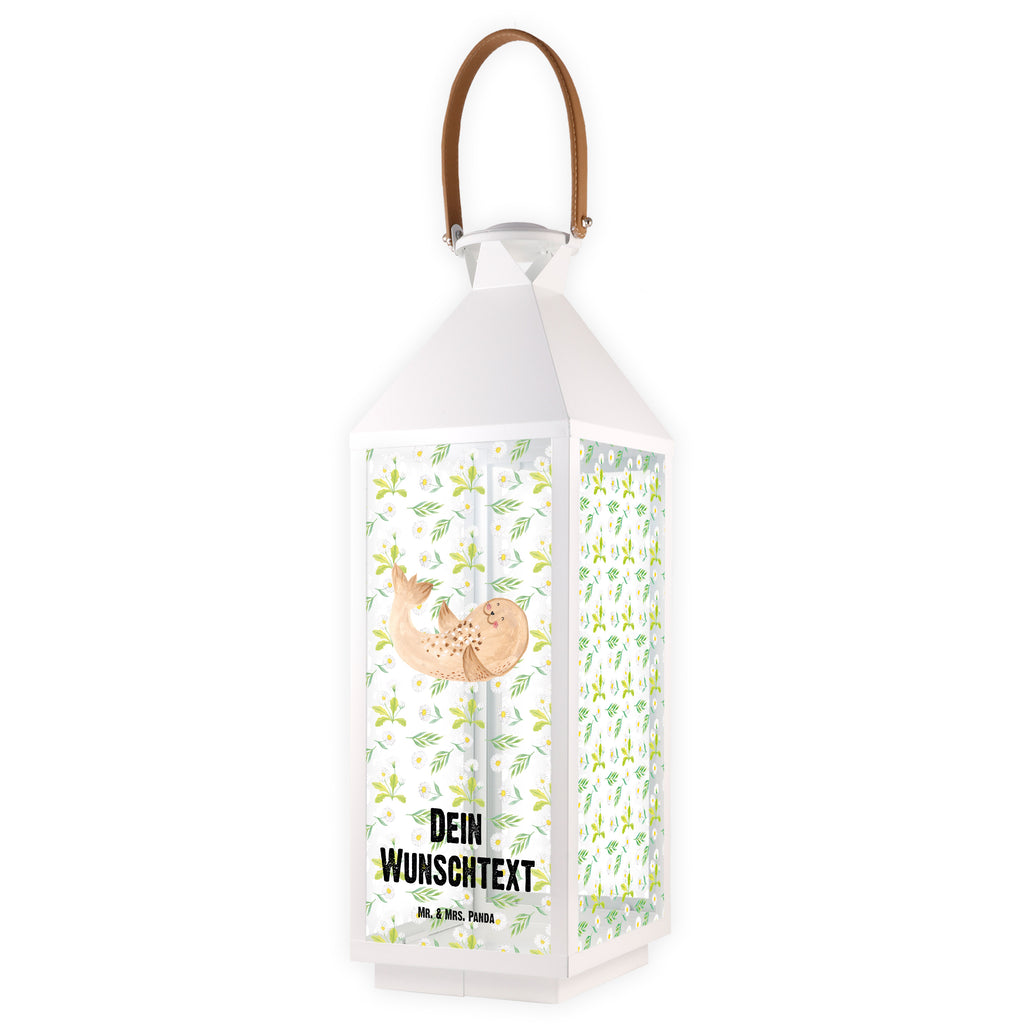 Personalisierte Deko Laterne Robbe liegend Gartenlampe, Gartenleuchte, Gartendekoration, Gartenlicht, Laterne  kleine Laternen, XXL Laternen, Laterne groß, Tiermotive, Gute Laune, lustige Sprüche, Tiere, Robbe, Robben, Seehund, Strand, Meerestier, Ostsee, Nordsee, Lachen, Freude