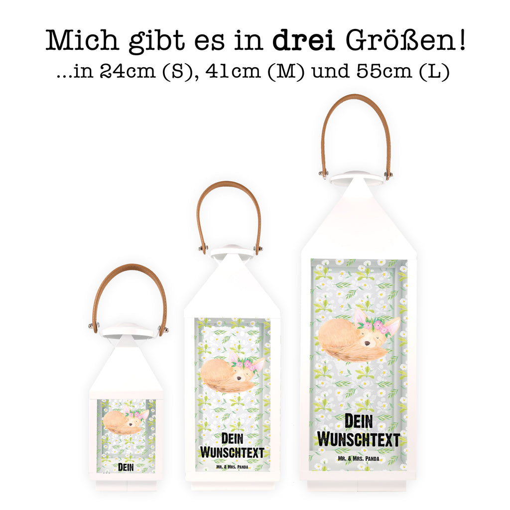 Personalisierte Deko Laterne Wüstenfuchs Blumenkranz Gartenlampe, Gartenleuchte, Gartendekoration, Gartenlicht, Laterne  kleine Laternen, XXL Laternen, Laterne groß, Afrika, Wildtiere, Wüste, Wüstenfuchs, Blumen, Blumenkranz, Glücklich